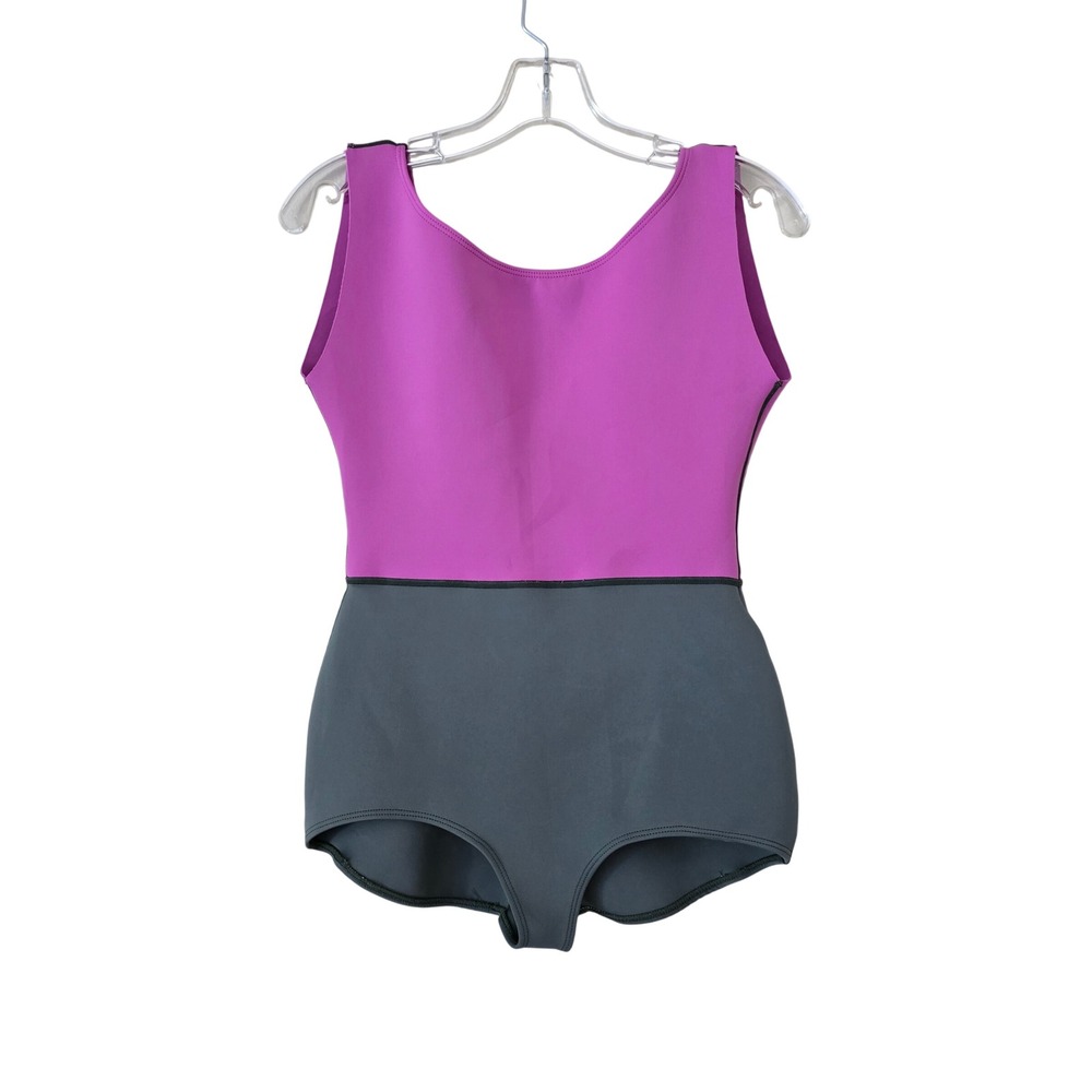 Seea Lido Pink Green Deep V-Back One Piece Swimsuit Medium
